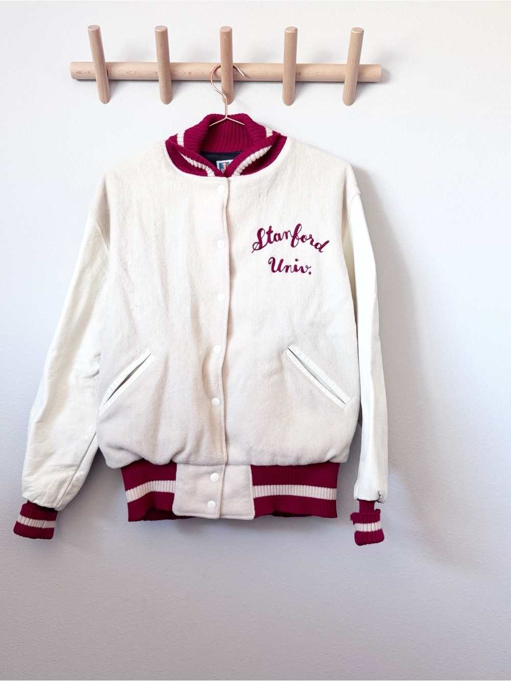 Cream and Cardinal Stanford Univ. Varsity Bomber Jacket